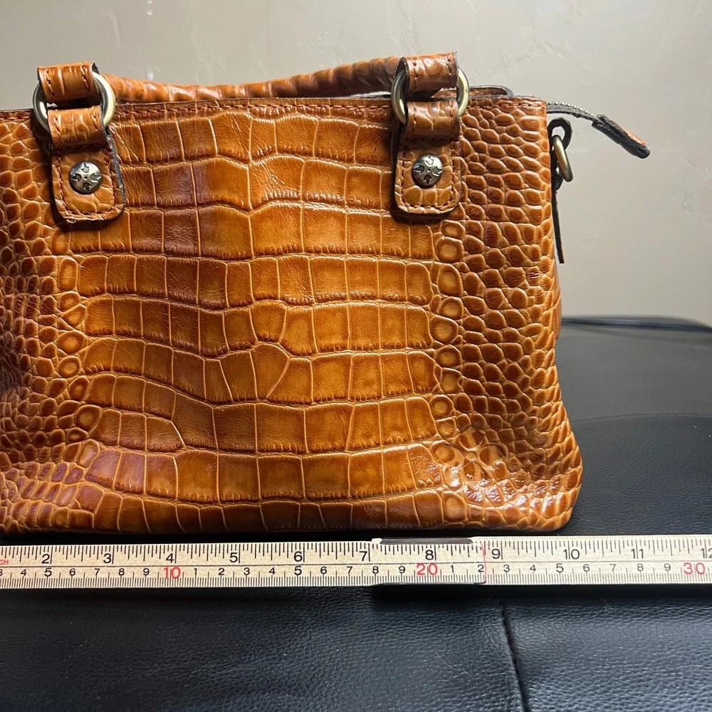 Patricia Nash Cognac Brown Crocodile Embossed Satchel Handbag & Pouch Crossbody